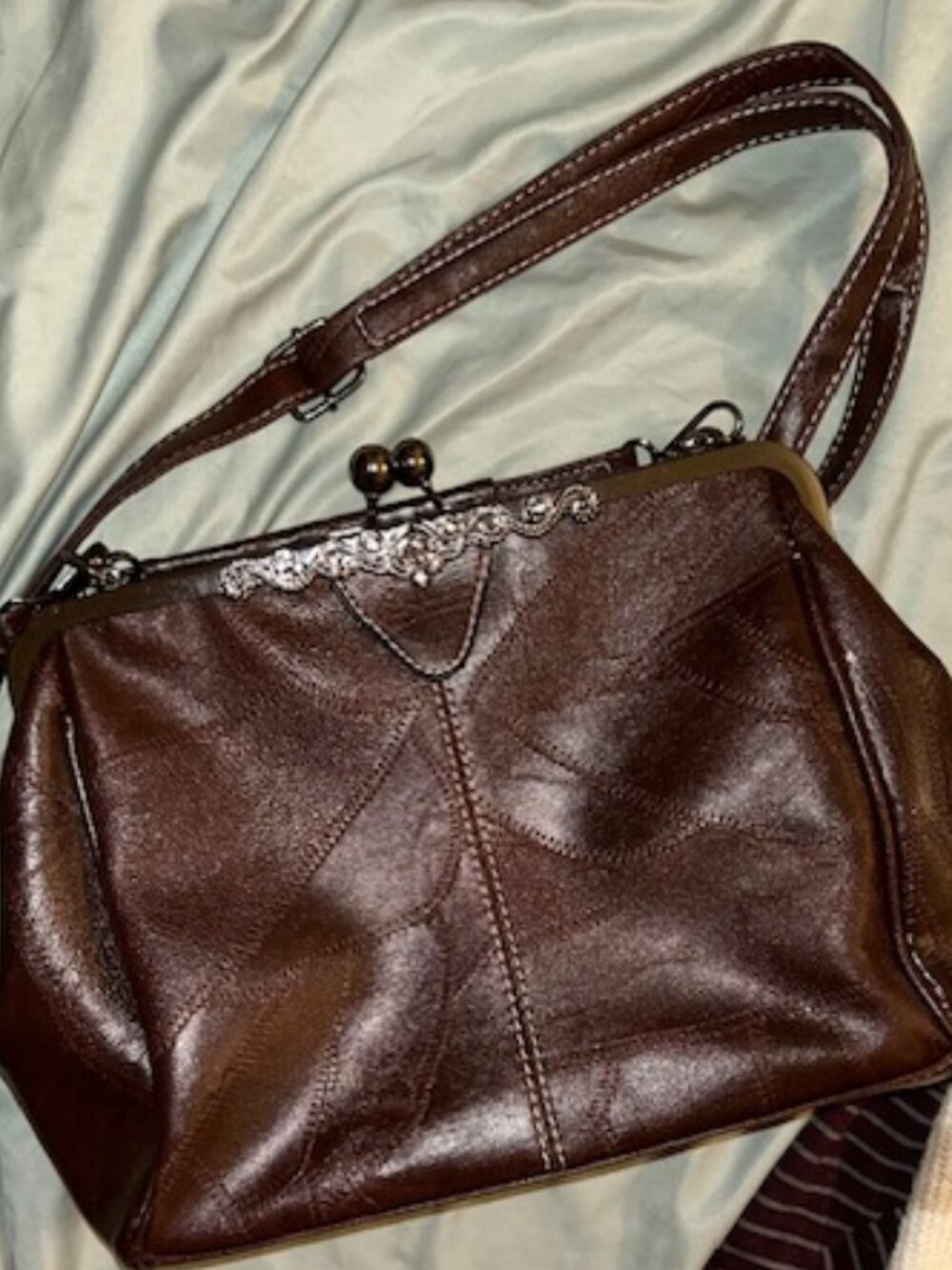 faux leather brown  shoulder purse hand bag medium large  casual  vintage look